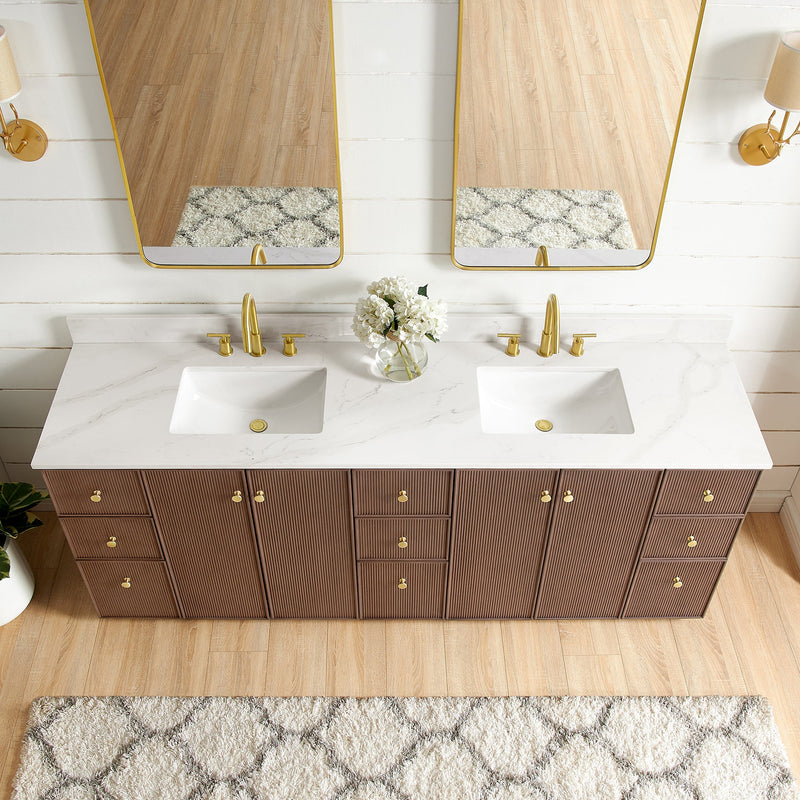 Vinnova 706984-AD-BK Oza 84" Free-standing Double Bath Vanity in Aged Dark Brown Oak