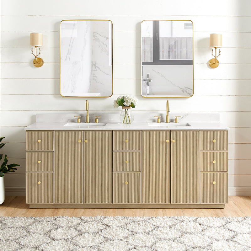 Vinnova 706984-AN-BK Oza 84" Free-standing Double Bath Vanity in Aged Natural Oak