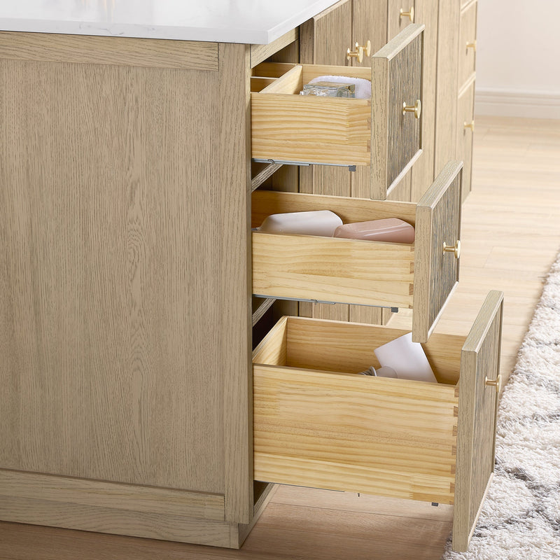 Vinnova 706984-AN-BK Oza 84" Free-standing Double Bath Vanity in Aged Natural Oak