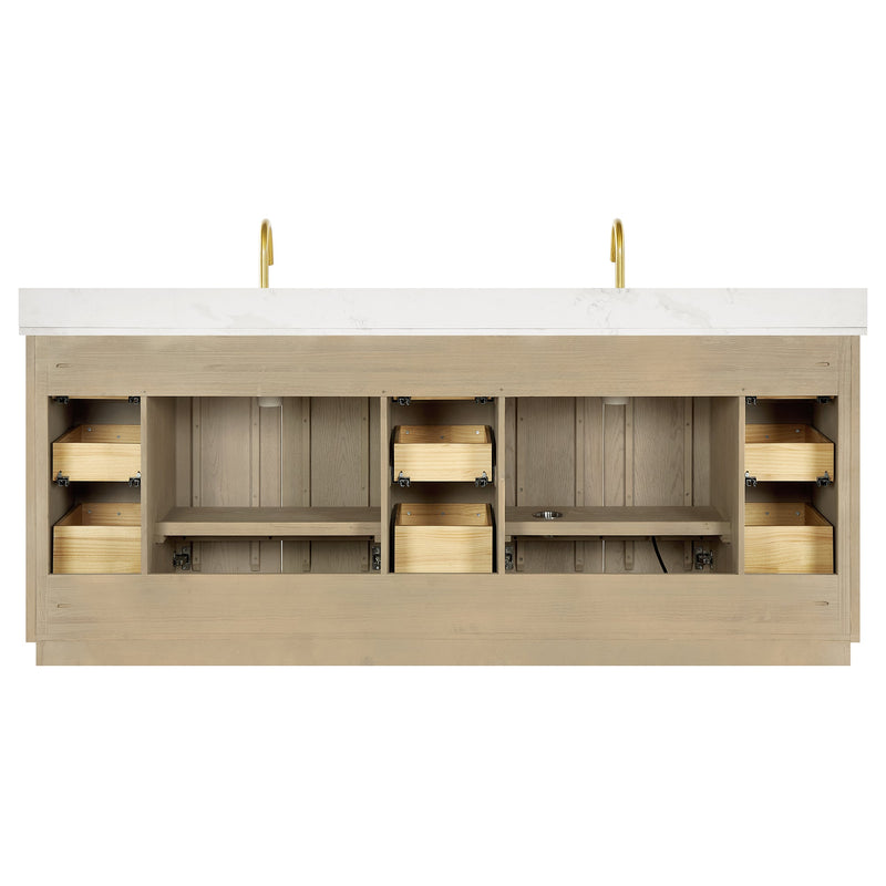 Vinnova 706984-AN-BK Oza 84" Free-standing Double Bath Vanity in Aged Natural Oak