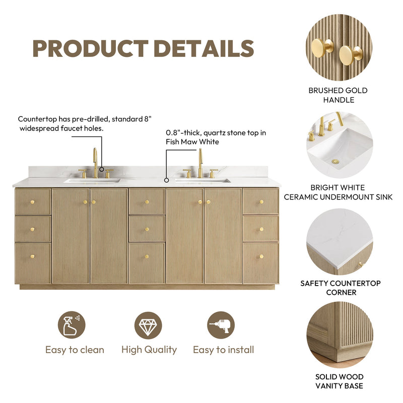 Vinnova 706984-AN-BK Oza 84" Free-standing Double Bath Vanity in Aged Natural Oak