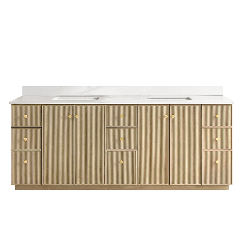 Vinnova 706984-AN-BK Oza 84" Free-standing Double Bath Vanity in Aged Natural Oak