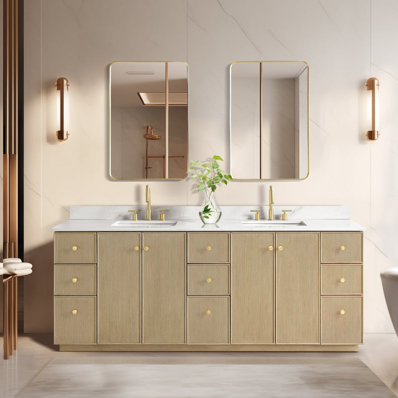 Vinnova 706984-AN-BK Oza 84" Free-standing Double Bath Vanity in Aged Natural Oak