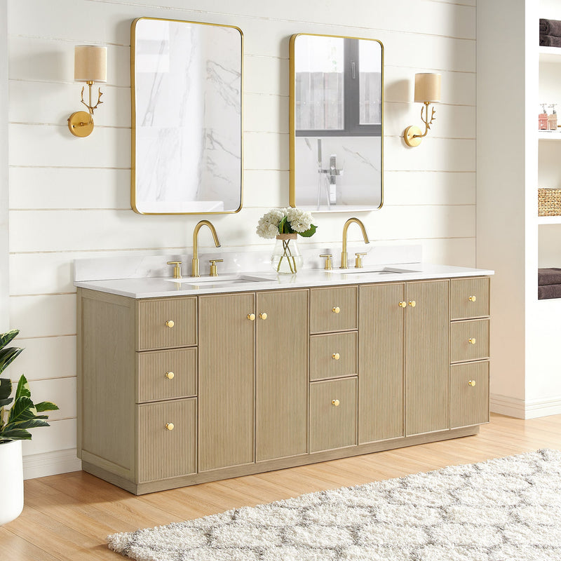 Vinnova 706984-AN-BK Oza 84" Free-standing Double Bath Vanity in Aged Natural Oak