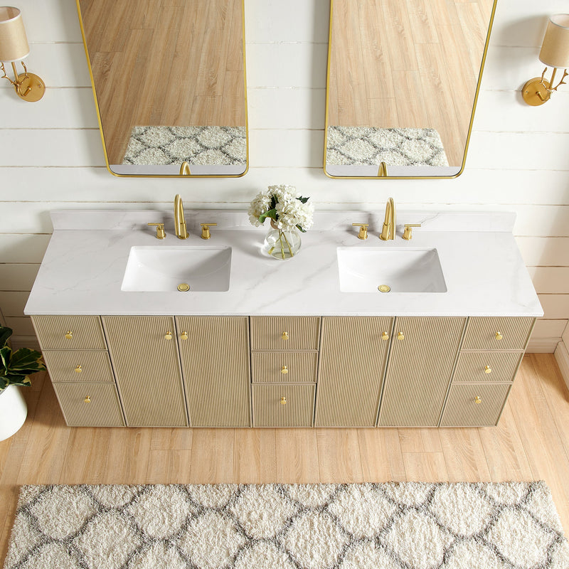 Vinnova 706984-AN-BK Oza 84" Free-standing Double Bath Vanity in Aged Natural Oak