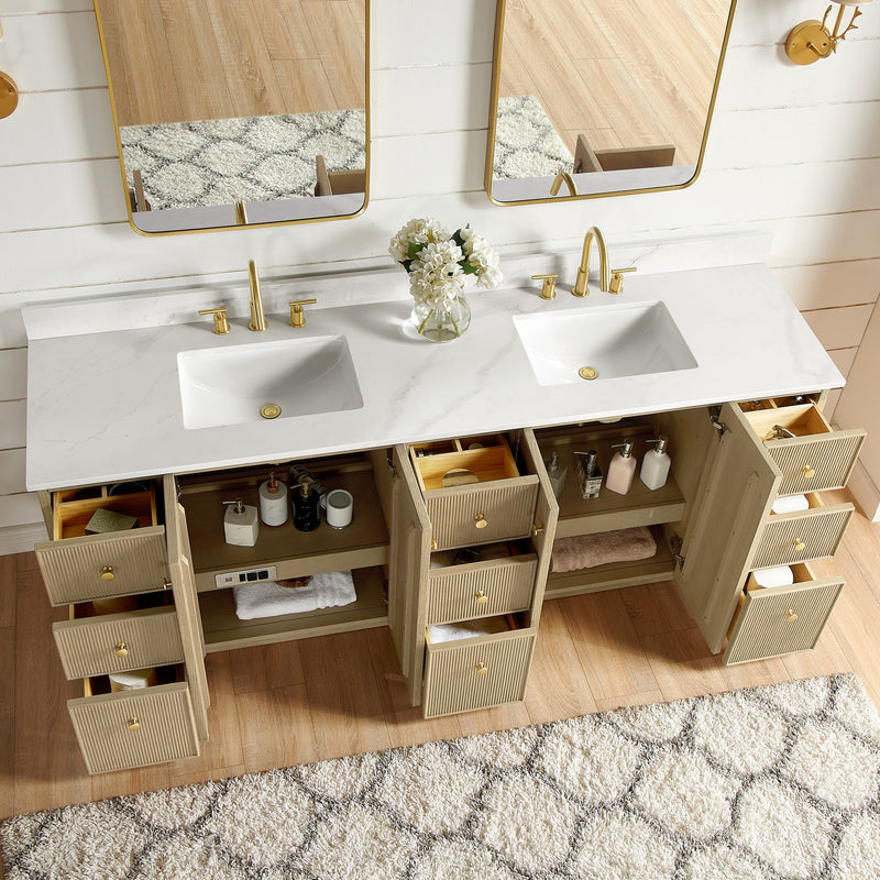 Vinnova 706984-AN-BK Oza 84" Free-standing Double Bath Vanity in Aged Natural Oak