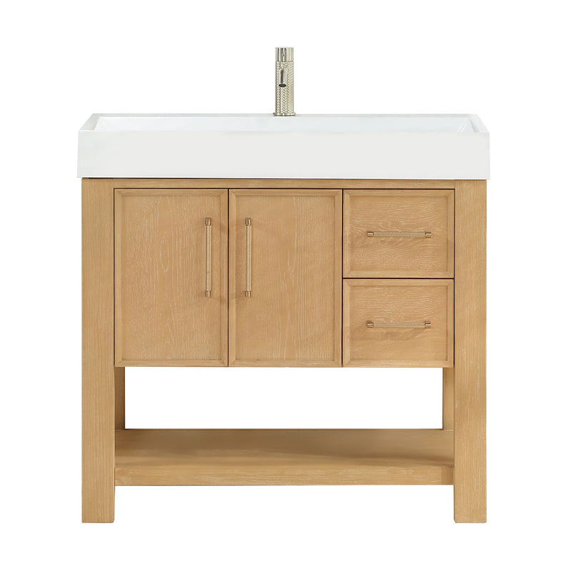 Vinnova 707136-WA-WH Vera 36" Free-standing Single Bath Vanity in Washed Ash Grey with White Integrated Stone Sink Top