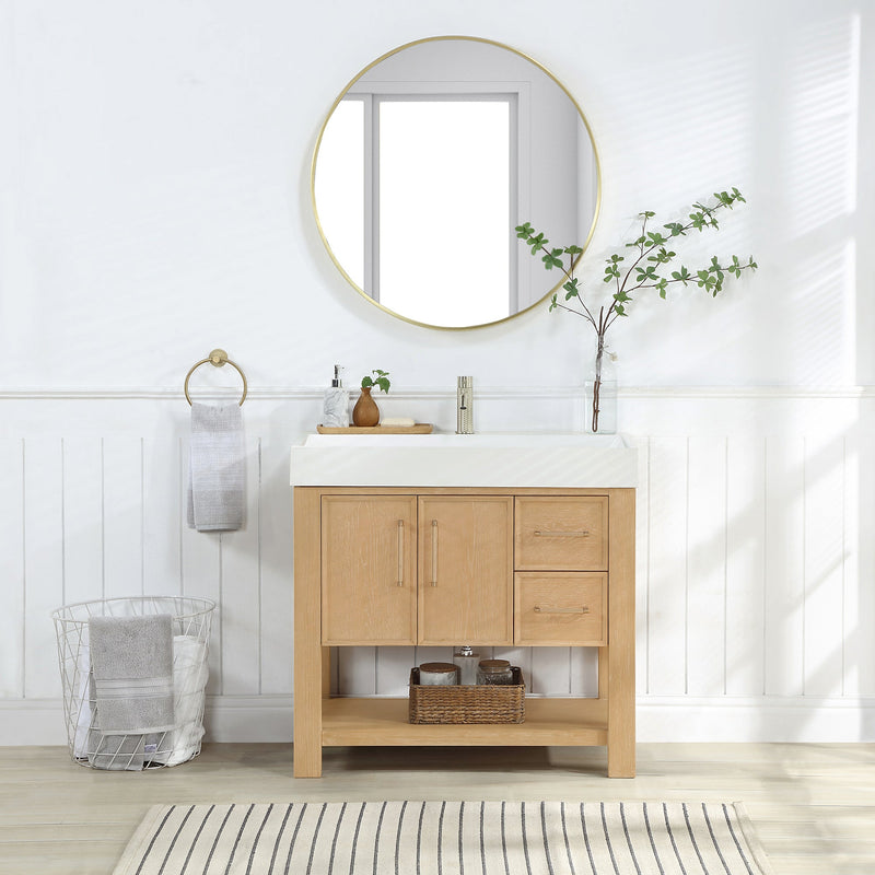 Vinnova 707136-WA-WH Vera 36" Free-standing Single Bath Vanity in Washed Ash Grey with White Integrated Stone Sink Top