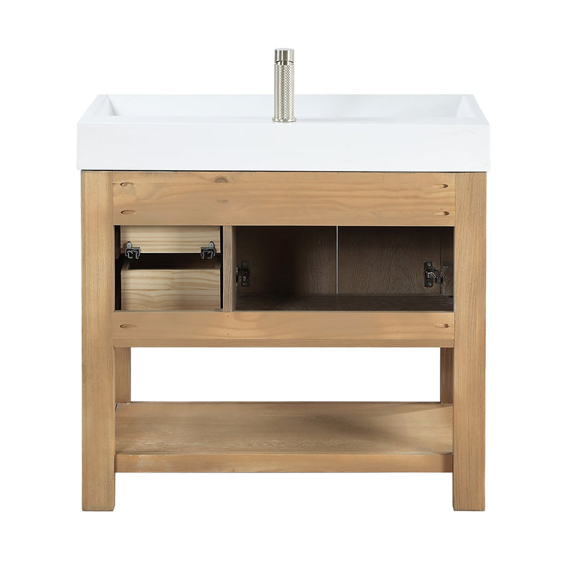 Vinnova 707136-WA-WH Vera 36" Free-standing Single Bath Vanity in Washed Ash Grey with White Integrated Stone Sink Top