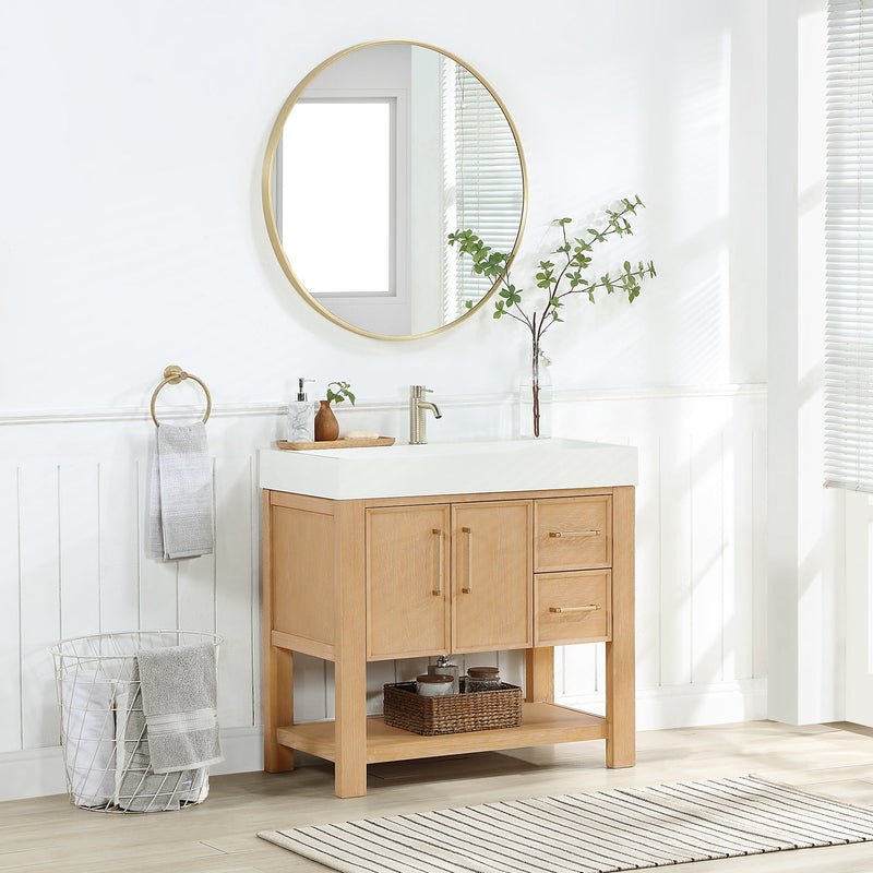 Vinnova 707136-WA-WH Vera 36" Free-standing Single Bath Vanity in Washed Ash Grey with White Integrated Stone Sink Top