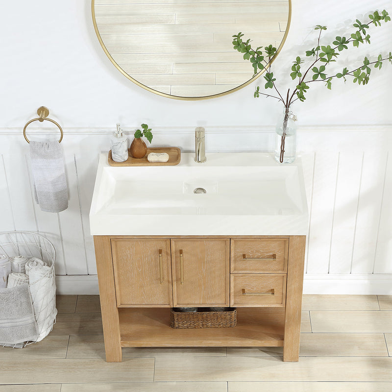 Vinnova 707136-WA-WH Vera 36" Free-standing Single Bath Vanity in Washed Ash Grey with White Integrated Stone Sink Top