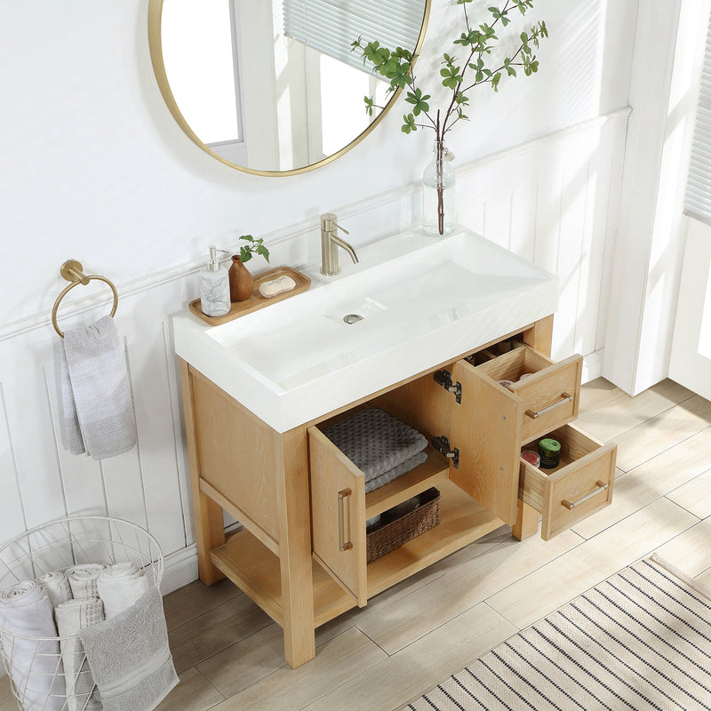 Vinnova 707136-WA-WH Vera 36" Free-standing Single Bath Vanity in Washed Ash Grey with White Integrated Stone Sink Top