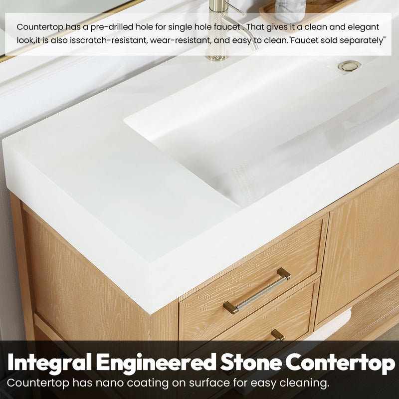 Vinnova 707136-WA-WH Vera 36" Free-standing Single Bath Vanity in Washed Ash Grey with White Integrated Stone Sink Top