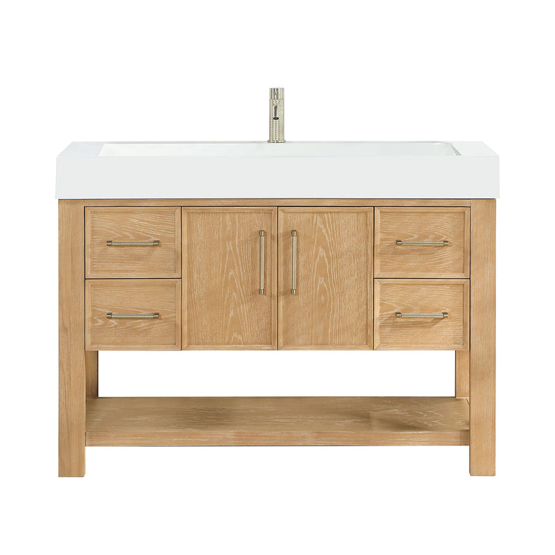 Vinnova 707148-WA-WH Vera 48" Free-standing Single Bath Vanity in Washed Ash Grey with White Integrated Stone Sink Top