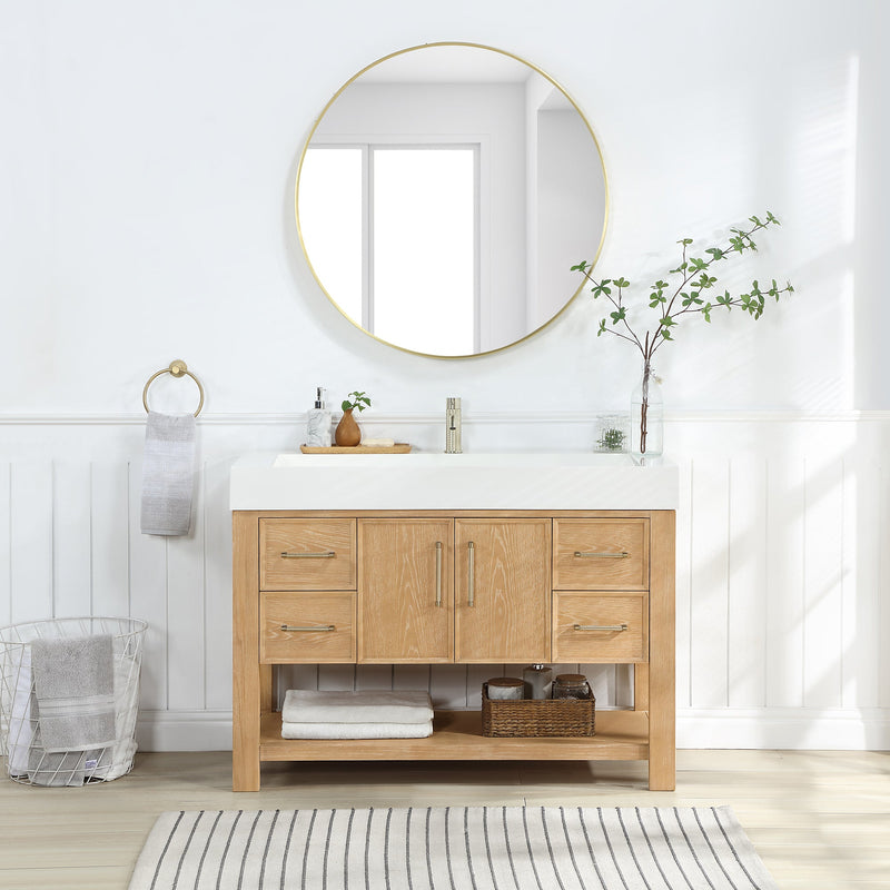 Vinnova 707148-WA-WH Vera 48" Free-standing Single Bath Vanity in Washed Ash Grey with White Integrated Stone Sink Top