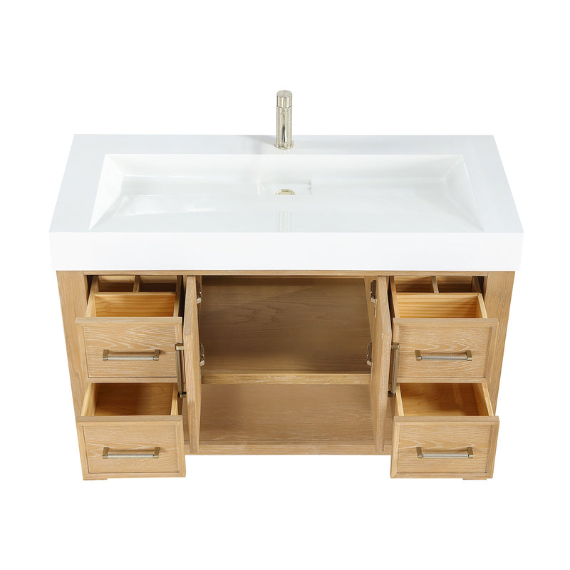 Vinnova 707148-WA-WH Vera 48" Free-standing Single Bath Vanity in Washed Ash Grey with White Integrated Stone Sink Top