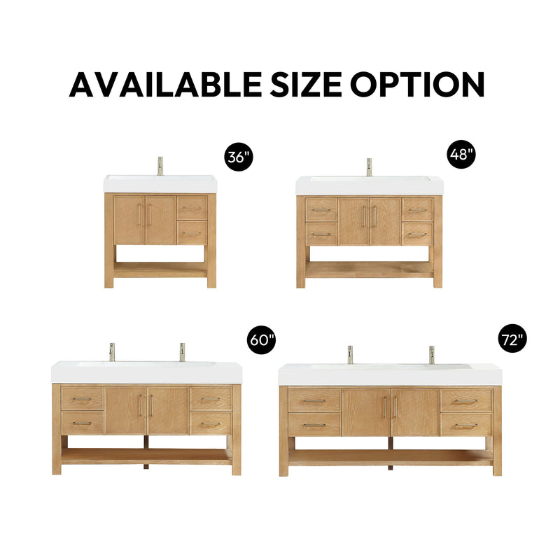 Vinnova 707148-WA-WH Vera 48" Free-standing Single Bath Vanity in Washed Ash Grey with White Integrated Stone Sink Top