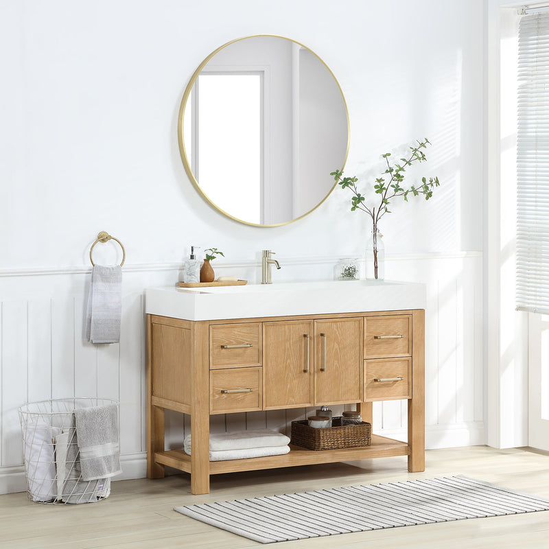Vinnova 707148-WA-WH Vera 48" Free-standing Single Bath Vanity in Washed Ash Grey with White Integrated Stone Sink Top