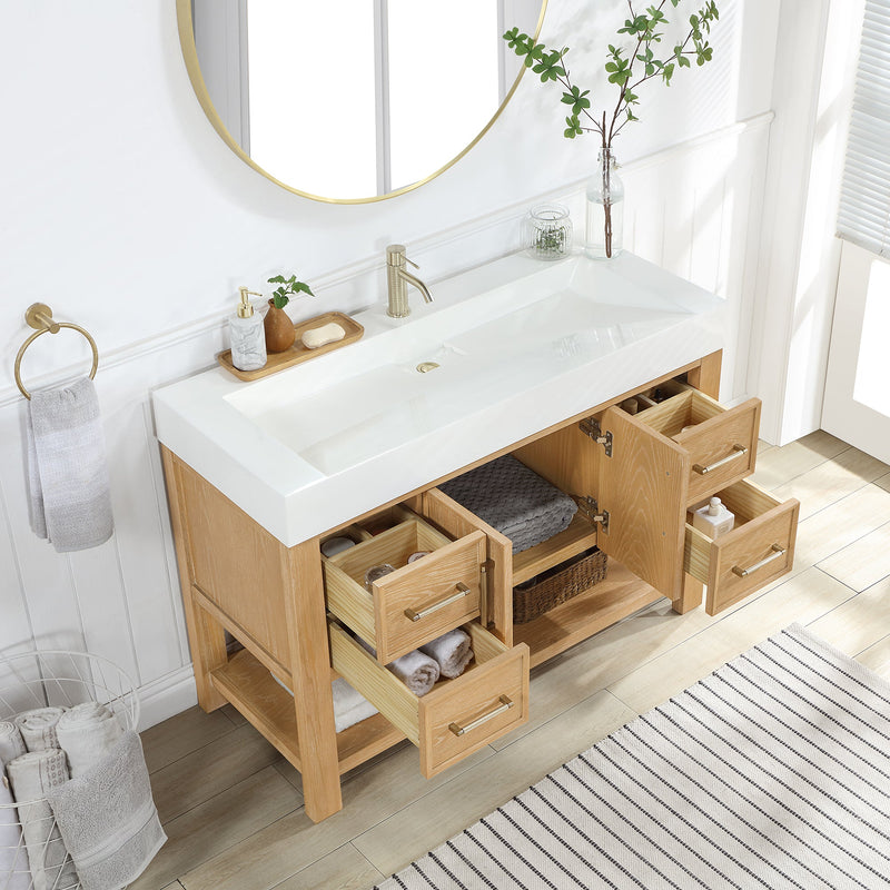 Vinnova 707148-WA-WH Vera 48" Free-standing Single Bath Vanity in Washed Ash Grey with White Integrated Stone Sink Top