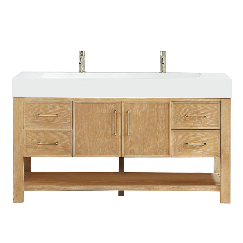 Vinnova 707160-WA-WH Vera 60" Free-standing Single Bath Vanity in Washed Ash Grey with White Integrated Stone Sink Top