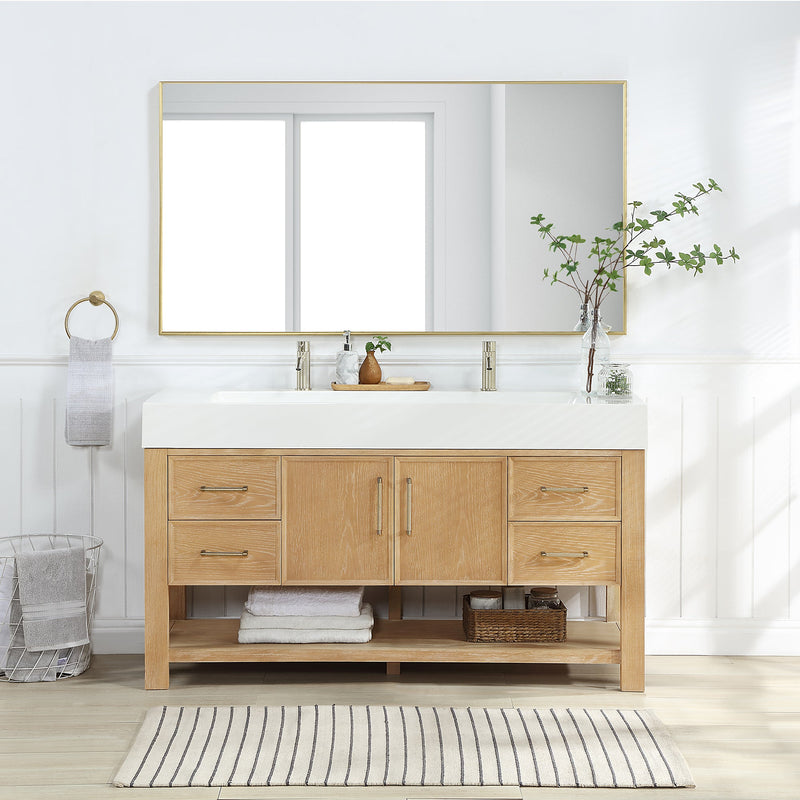 Vinnova 707160-WA-WH Vera 60" Free-standing Single Bath Vanity in Washed Ash Grey with White Integrated Stone Sink Top