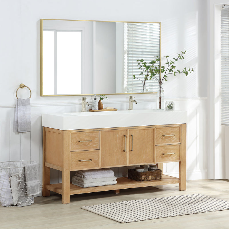 Vinnova 707160-WA-WH Vera 60" Free-standing Single Bath Vanity in Washed Ash Grey with White Integrated Stone Sink Top