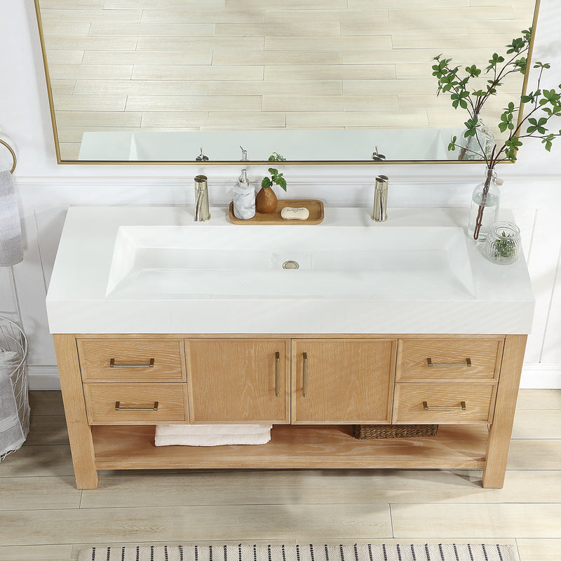 Vinnova 707160-WA-WH Vera 60" Free-standing Single Bath Vanity in Washed Ash Grey with White Integrated Stone Sink Top