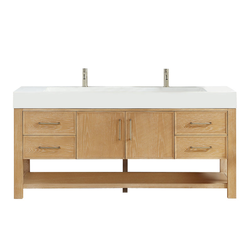 Vinnova 707172-WA-WH Vera 72" Free-standing Single Bath Vanity in Washed Ash Grey with White Integrated Stone Sink Top