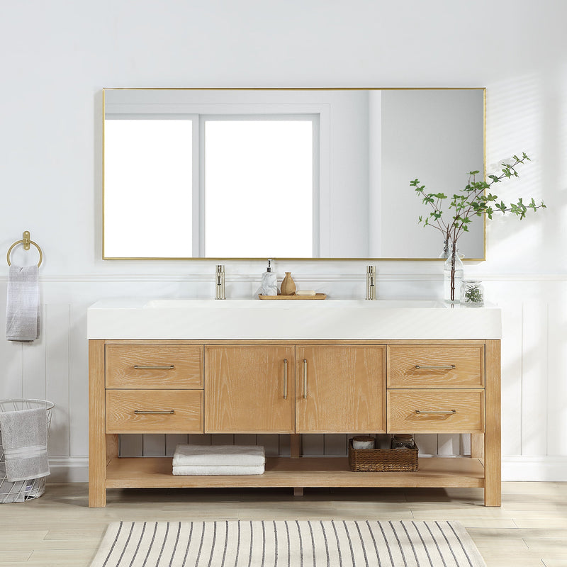 Vinnova 707172-WA-WH Vera 72" Free-standing Single Bath Vanity in Washed Ash Grey with White Integrated Stone Sink Top