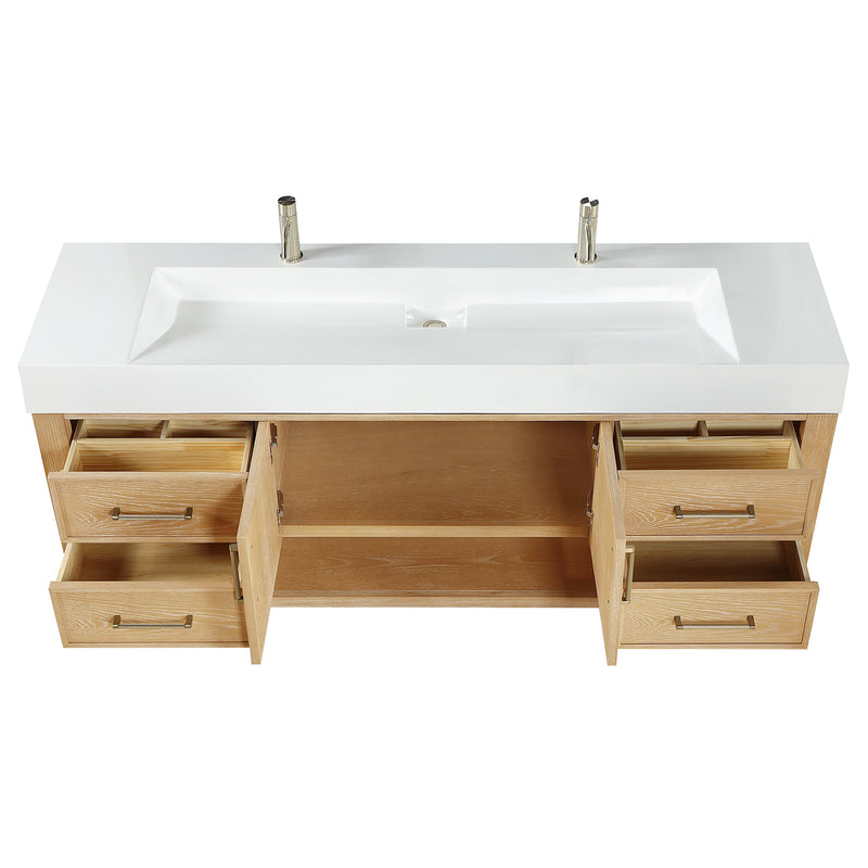 Vinnova 707172-WA-WH Vera 72" Free-standing Single Bath Vanity in Washed Ash Grey with White Integrated Stone Sink Top
