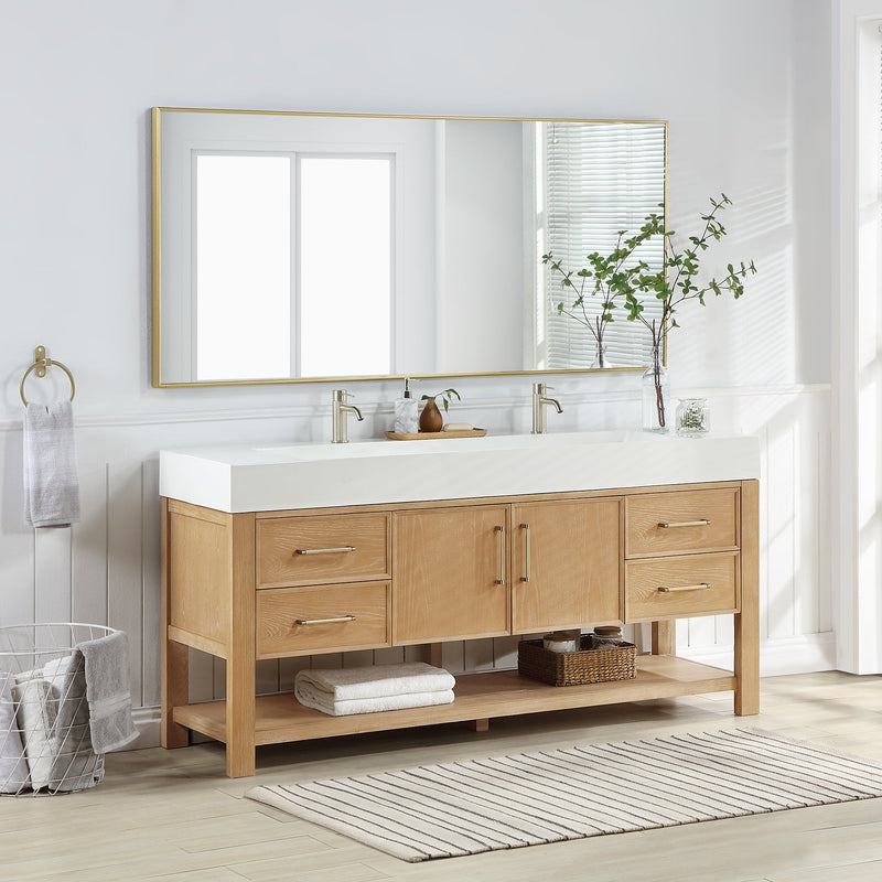 Vinnova 707172-WA-WH Vera 72" Free-standing Single Bath Vanity in Washed Ash Grey with White Integrated Stone Sink Top