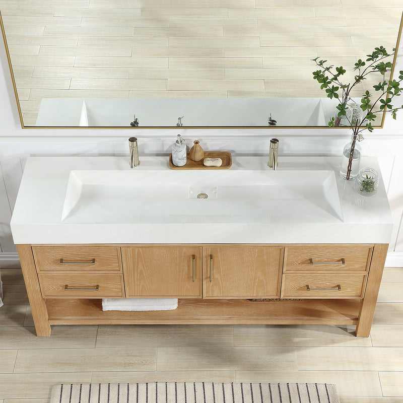 Vinnova 707172-WA-WH Vera 72" Free-standing Single Bath Vanity in Washed Ash Grey with White Integrated Stone Sink Top