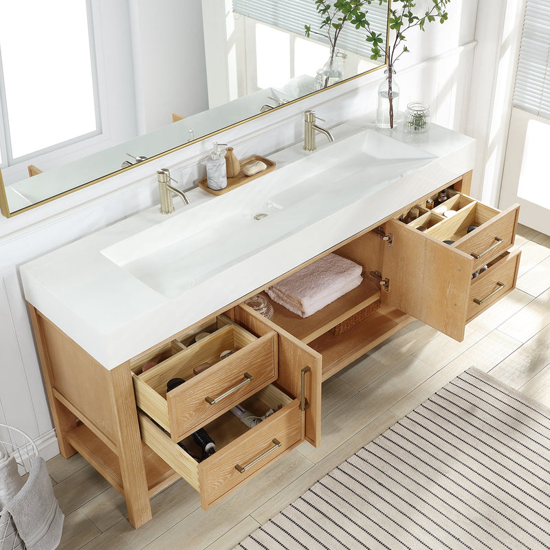 Vinnova 707172-WA-WH Vera 72" Free-standing Single Bath Vanity in Washed Ash Grey with White Integrated Stone Sink Top