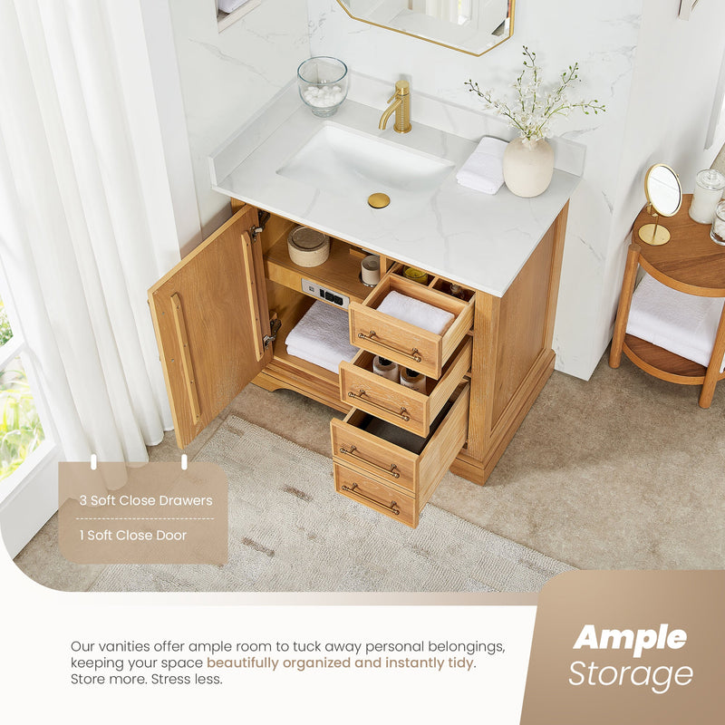 Vinnova 707336-ON-BH Tokyo 36" Single Bath Vanity in Oak Natural Brown