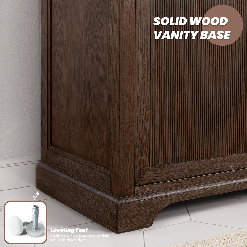 Vinnova 707348-AD-BH Tokyo 48" Freestanding Single Bath Vanity in Aged Dark Brown Oak with Silk White Quartz Stone Top