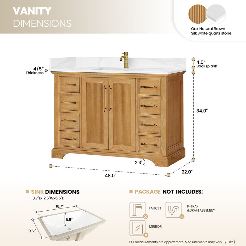 Vinnova 707348-ON-BH Tokyo 48" Single Bath Vanity in Oak Natural Brown