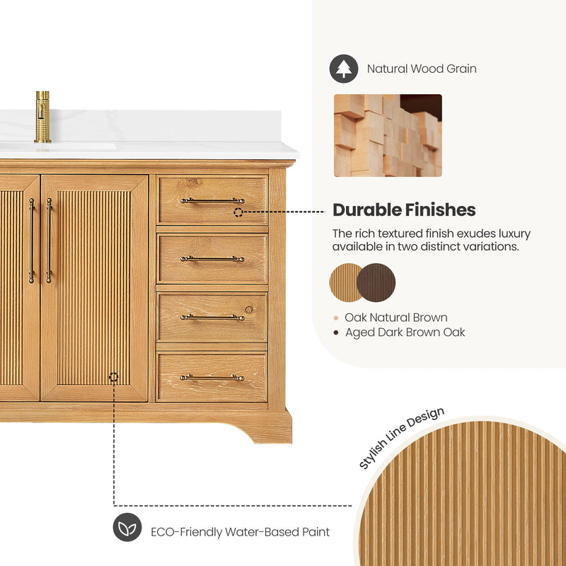 Vinnova 707360-ON-BH Tokyo 60" Single Bath Vanity in Oak Natural Brown