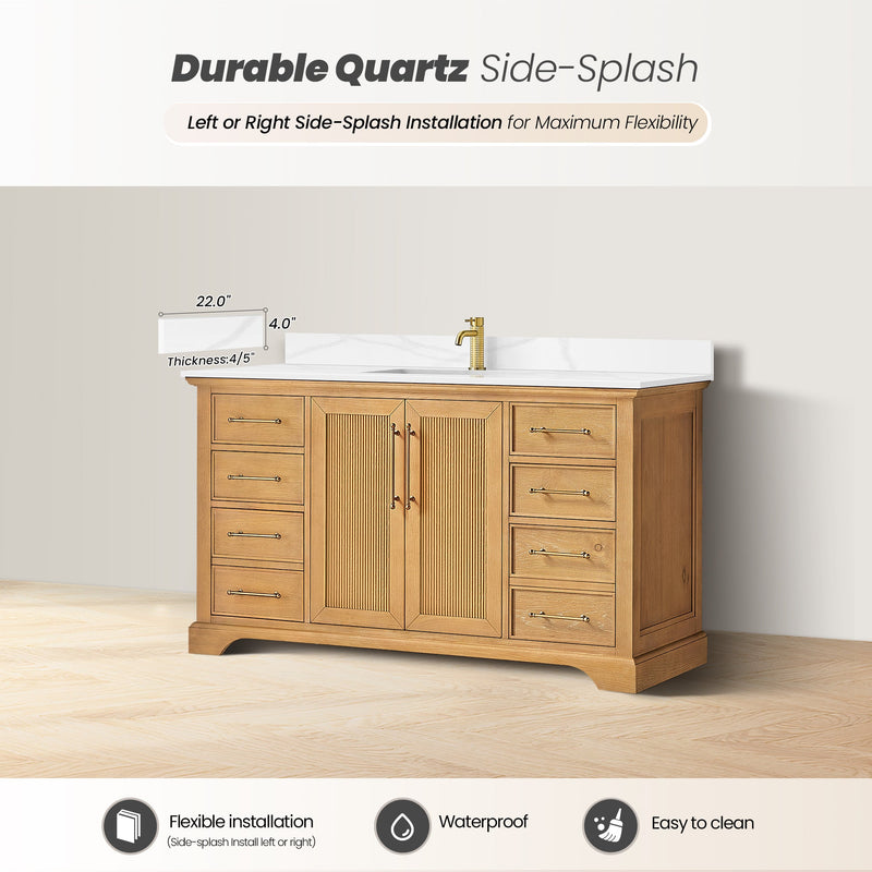 Vinnova 707360-ON-BH Tokyo 60" Single Bath Vanity in Oak Natural Brown