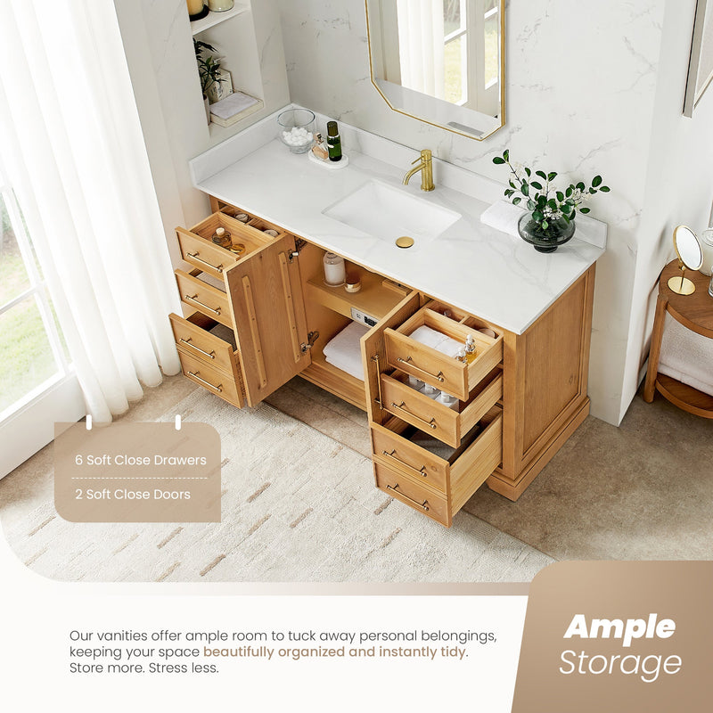 Vinnova 707360-ON-BH Tokyo 60" Single Bath Vanity in Oak Natural Brown