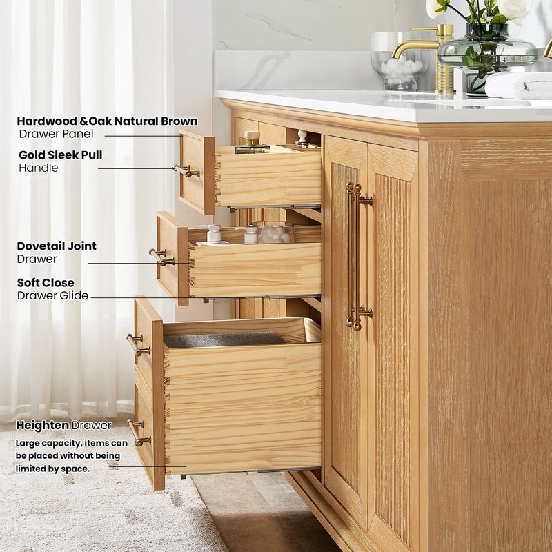Vinnova 707360M-ON-BH Tokyo 60" Double Bath Vanity in Oak Natural Brown