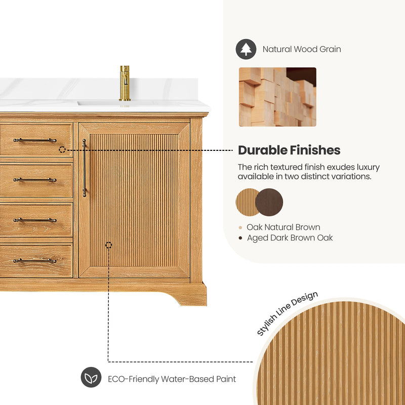 Vinnova 707360M-ON-BH Tokyo 60" Double Bath Vanity in Oak Natural Brown