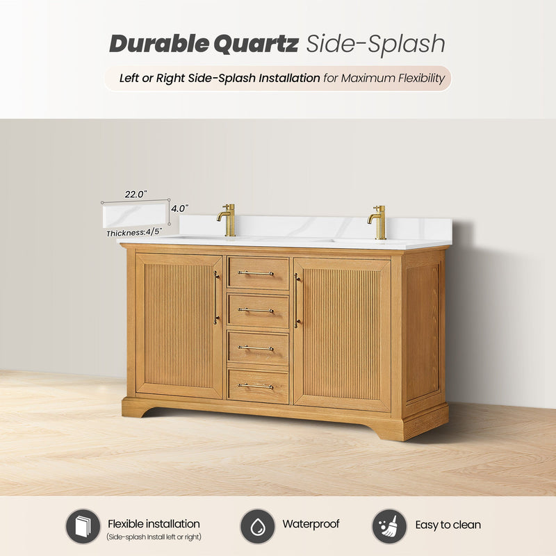 Vinnova 707360M-ON-BH Tokyo 60" Double Bath Vanity in Oak Natural Brown