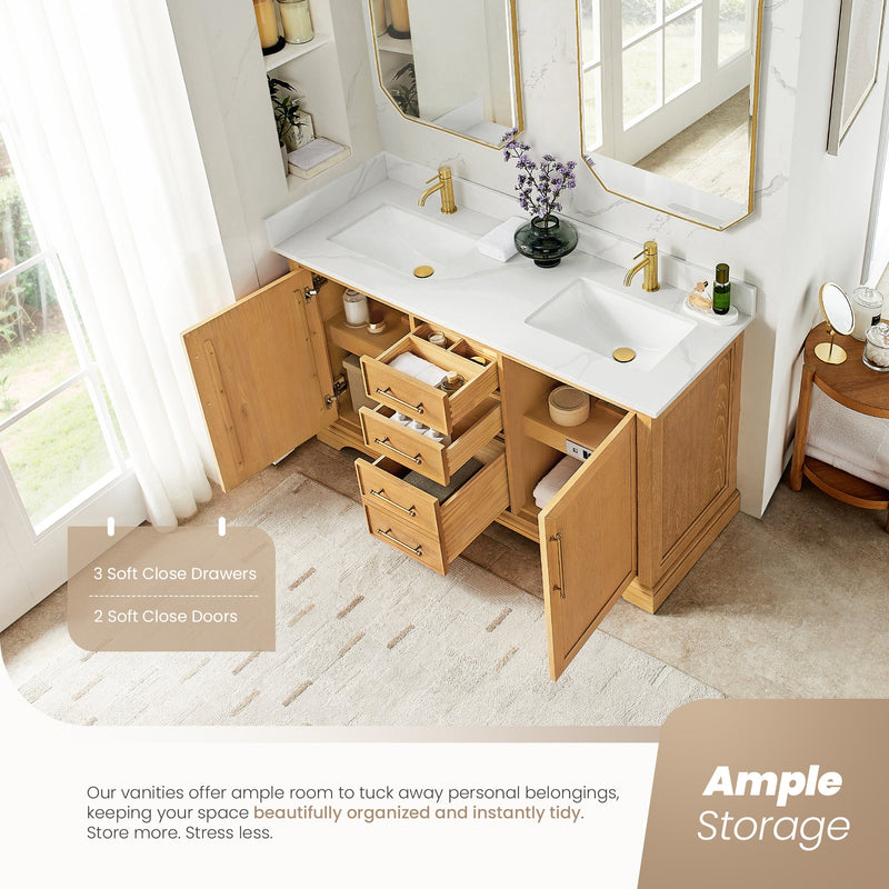 Vinnova 707360M-ON-BH Tokyo 60" Double Bath Vanity in Oak Natural Brown