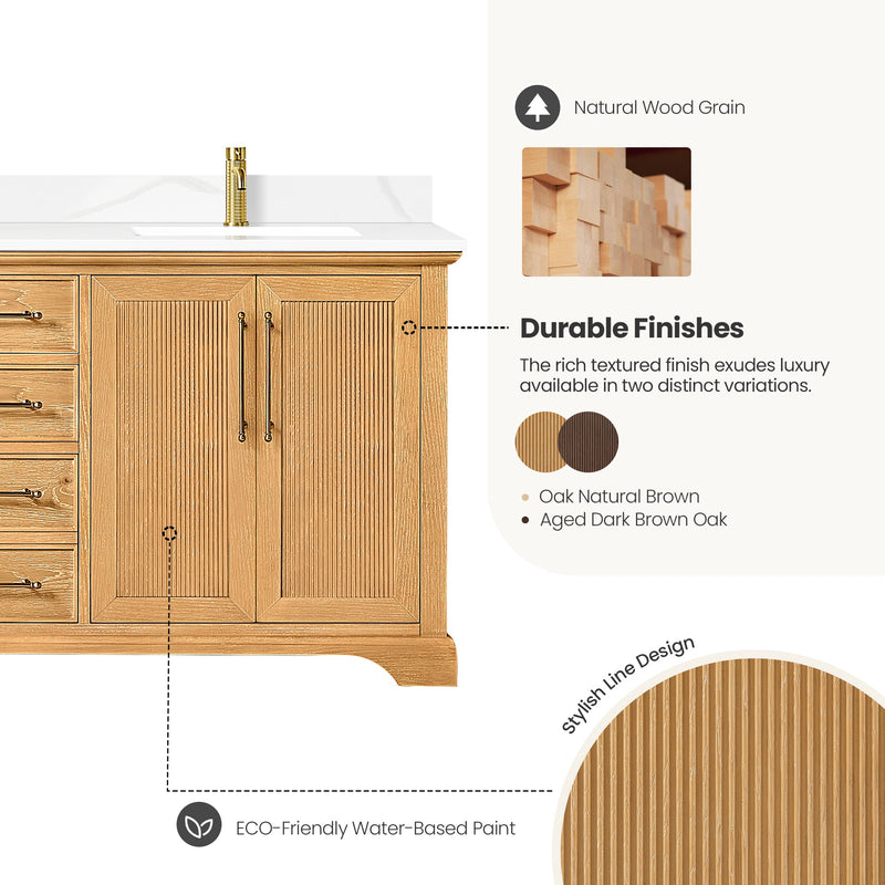 Vinnova 707372-ON-BH Tokyo 72"Double Bath Vanity in Oak Natural Brown