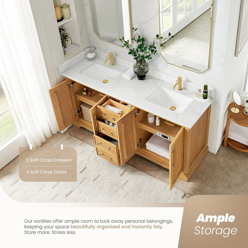 Vinnova 707372-ON-BH Tokyo 72"Double Bath Vanity in Oak Natural Brown