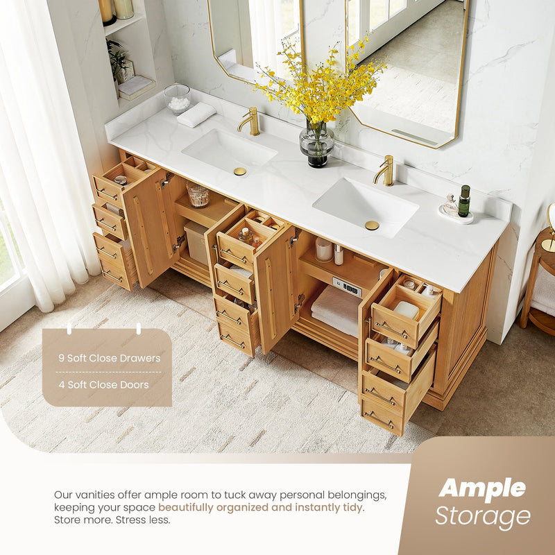 Vinnova 707384-ON-BH Tokyo 84" Double Bath Vanity in Oak Natural Brown