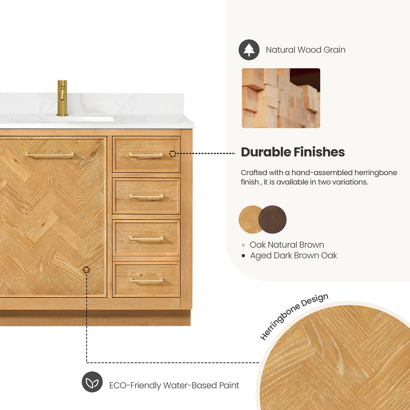 Vinnova 707536-ON-BH Jakarta 36" Freestanding Single Bath Vanity in Oak Natural Brown