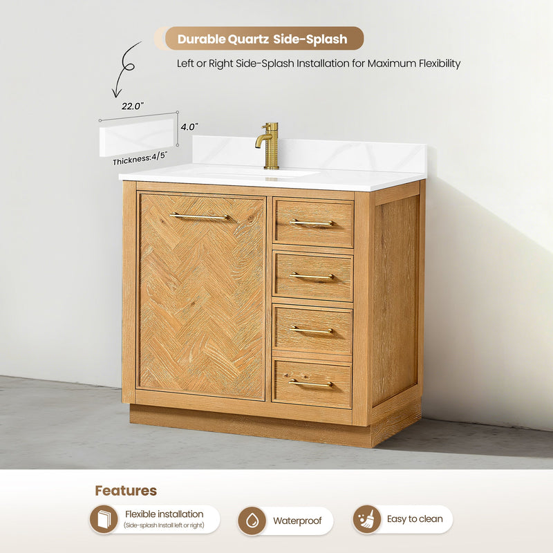 Vinnova 707536-ON-BH Jakarta 36" Freestanding Single Bath Vanity in Oak Natural Brown