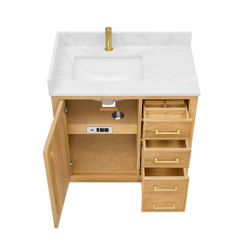 Vinnova 707536-ON-BH Jakarta 36" Freestanding Single Bath Vanity in Oak Natural Brown