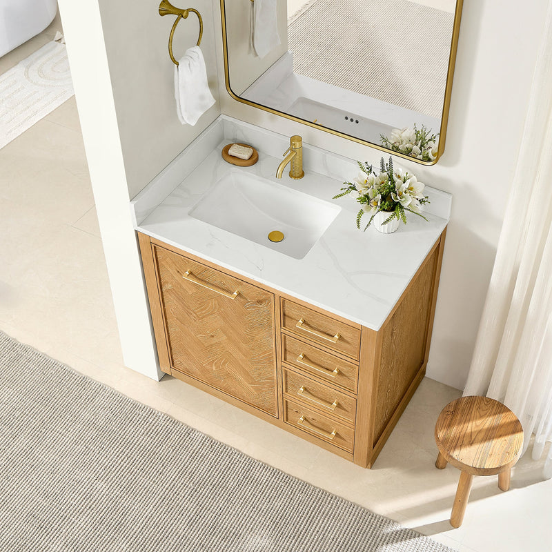 Vinnova 707536-ON-BH Jakarta 36" Freestanding Single Bath Vanity in Oak Natural Brown